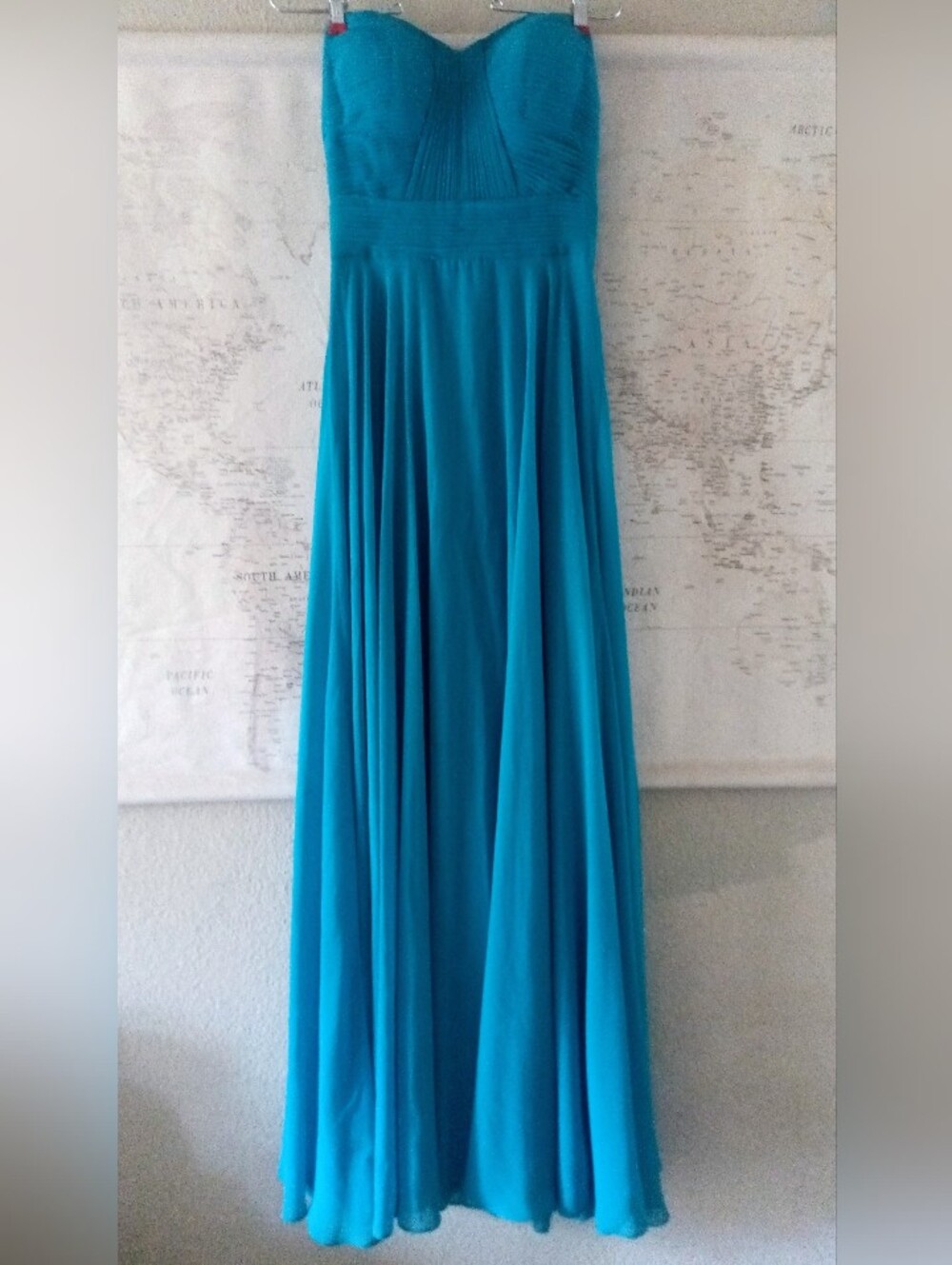 Alicepub Couture Strapless A-Line Chiffon Teal Formal Evening Gown Size 6